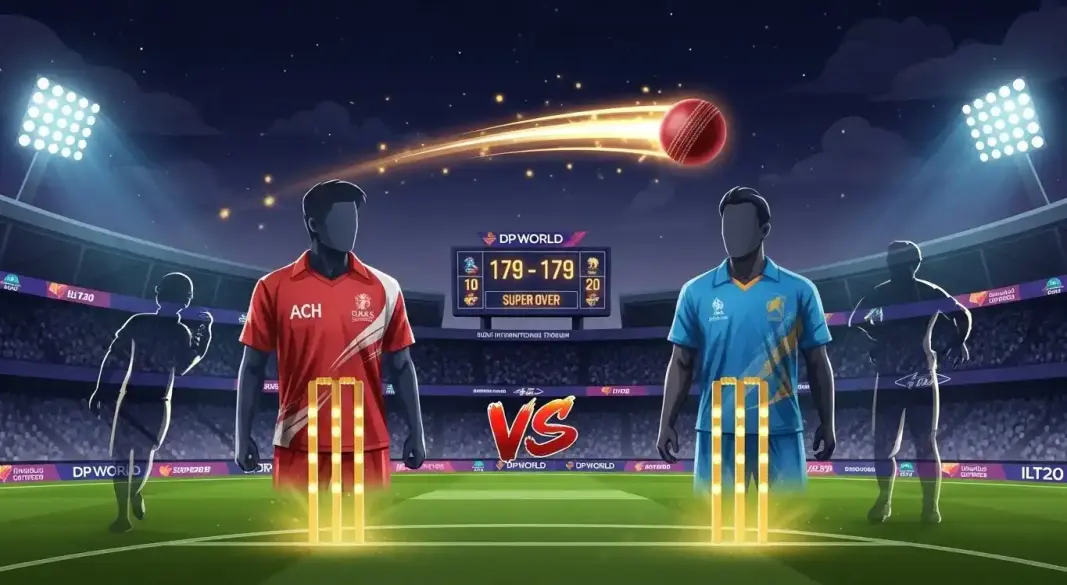 Desert Vipers celebrating ILT20 Super Over win against Gulf Giants at Dubai International Stadium