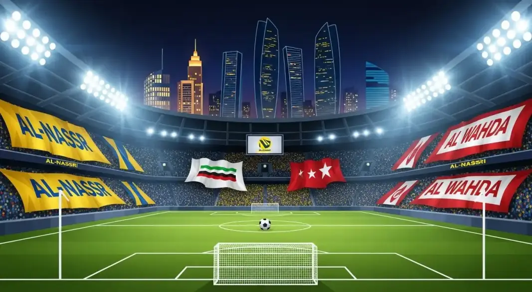 Stadium illustration for Al-Nassr vs Al Wahda friendly match in Abu Dhabi