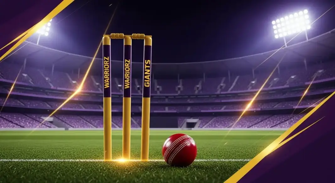 Cricket scoreboard graphic showing match between Warriorz and Giants