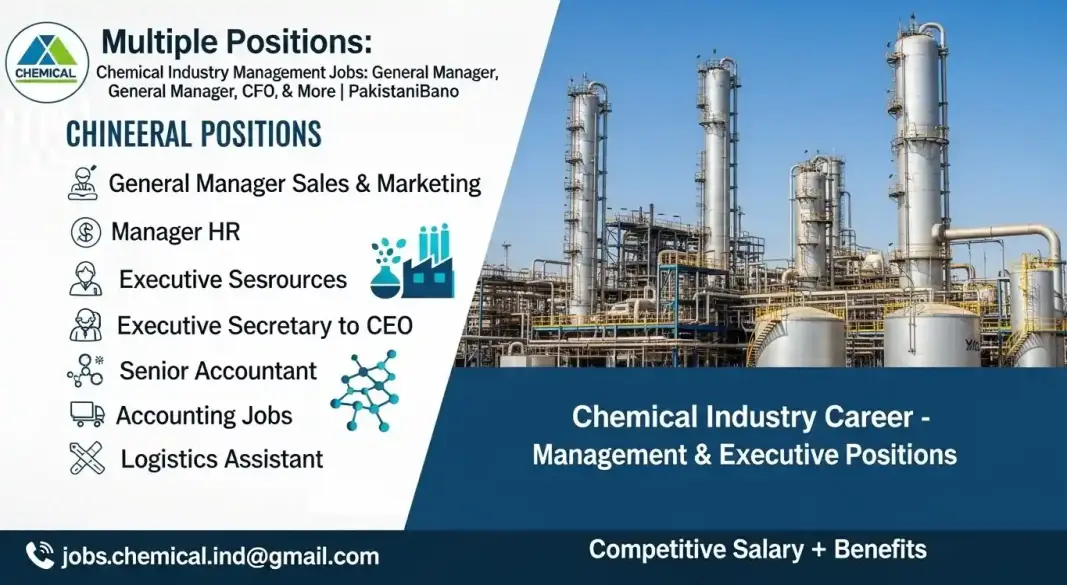Chemical manufacturing industry recruitment advertisement for management positions